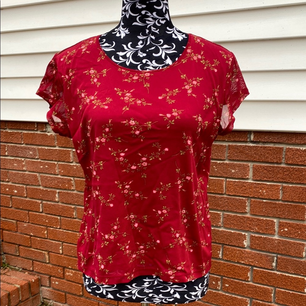 🌹Axcess Floral Babydoll Sleeve Sheer Blouse Attached Slip Liner Liz Claiborne